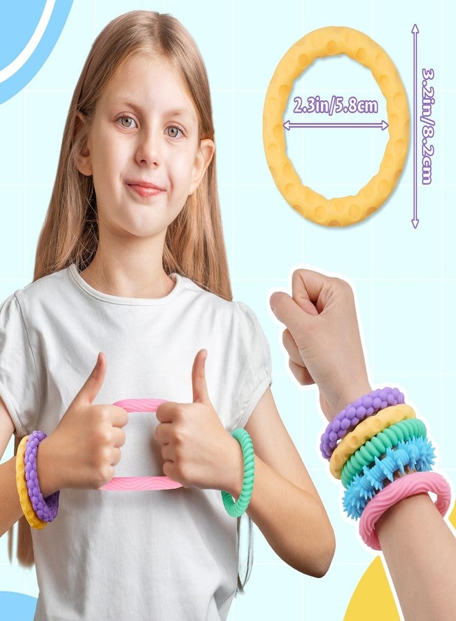 NiToy 5-Pack Macaron Colors Silicone Stretchy Bracelet Fidget Toys for Kids, Textured Design Sensory Chew Toys for Anxiety Relief and Focus, Wearable Stress Relief Band Toys for Toddlers and Children - Image 2
